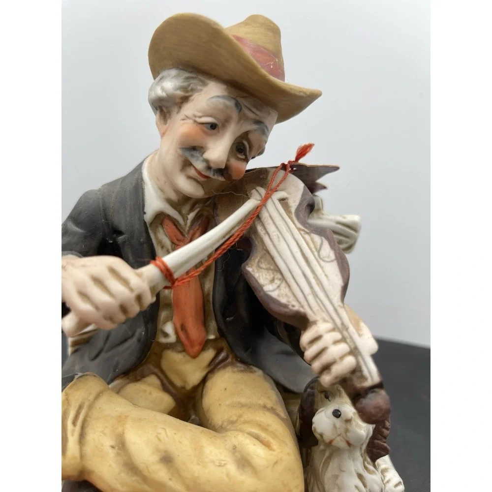 Old Man Sitting On Bench Play Violin With Dog Capodimonte Tag - Picture 8 of 10